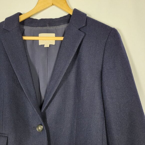 Loft Women's Navy 53% Wool Blend Elbow Patches Academia Style Blazer Size 6 - Picture 3 of 13